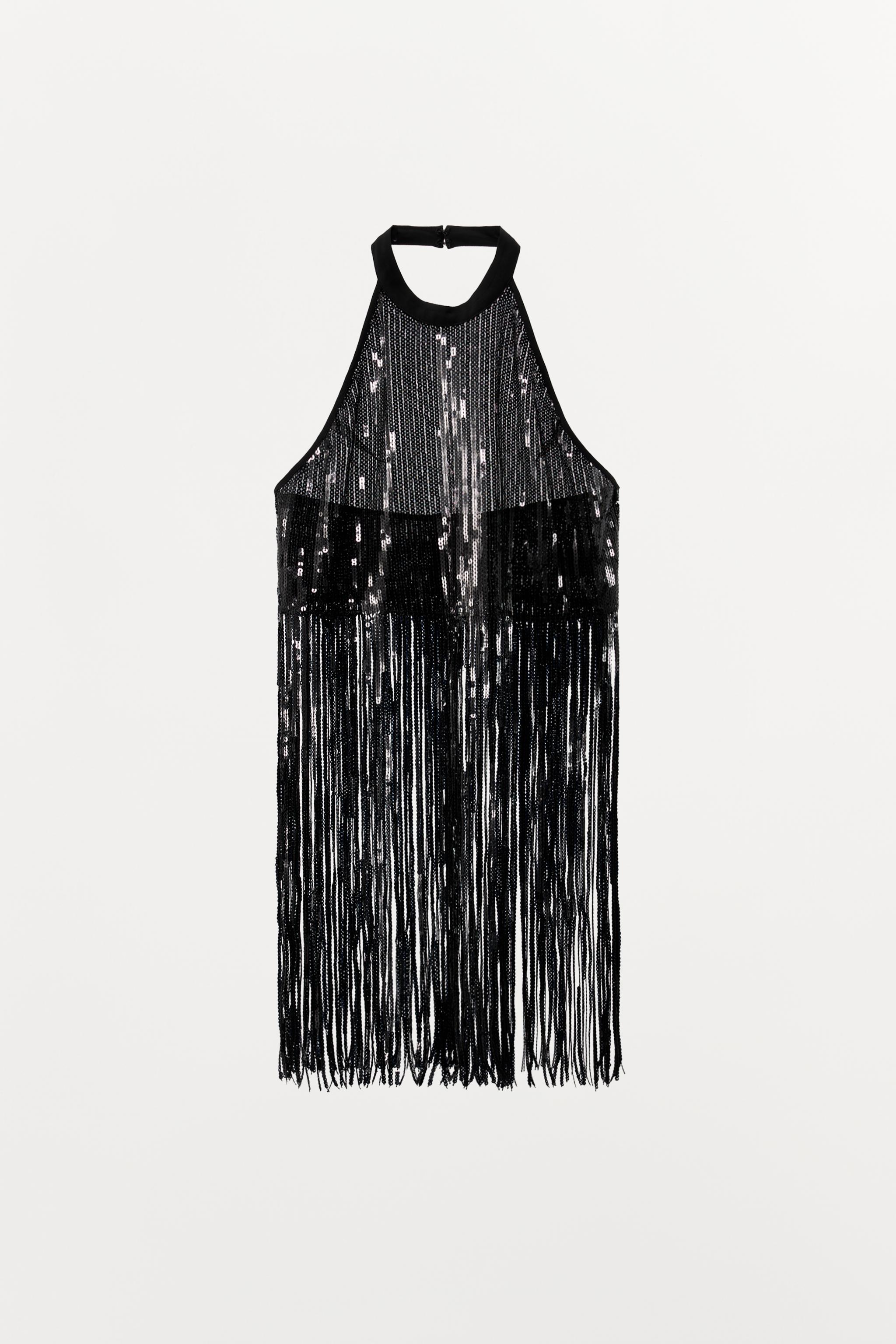 SEQUIN FRINGE HALTER TOP